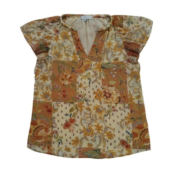 Floral Patchwork Short Sleeve Blouse By Maison DAmelie XS Lightweight Fabric. - Picture 1 of 8